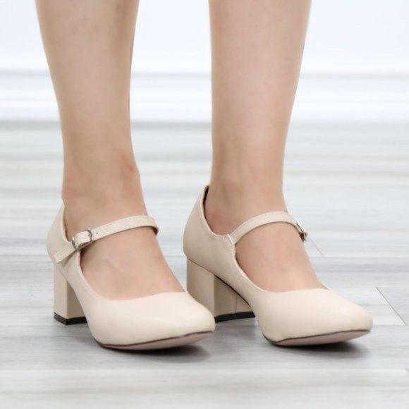 Nude Block Heel Vintage Rockabilly Style Pumps - Picture 2 of 10